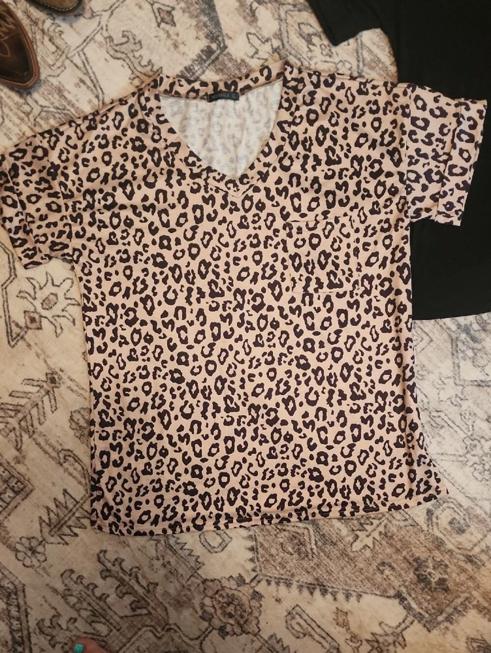 Womens Large Miholl Black Top with Leopard Pocket + Leopard Print Top..Like New - Picture 2 of 10